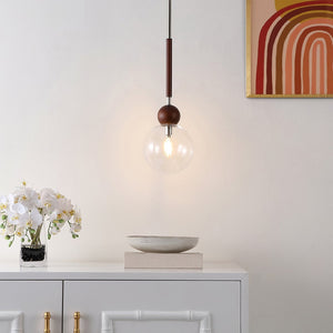 Safavieh ROXORA, 7-Inch Dark Walnut & Nickel Extendable Pendant Light - Modern Iron & Wood Elegance PND4182A