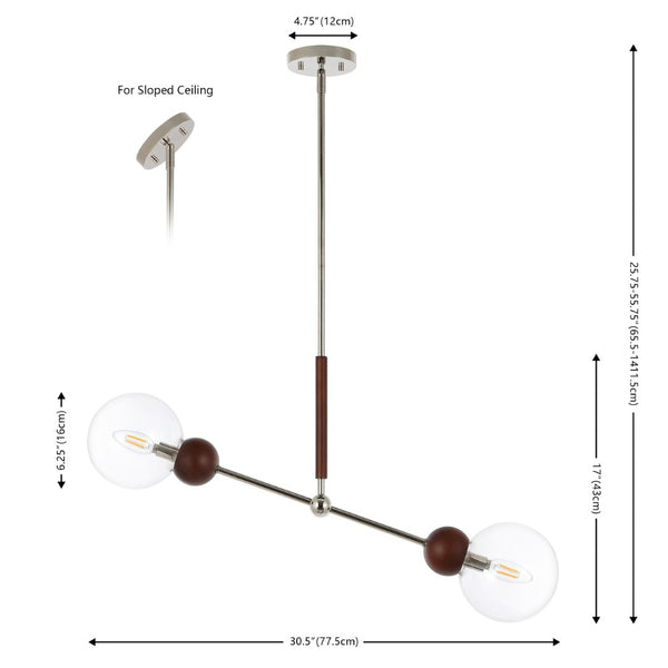 Safavieh ROCKY, 2-Light Extendable Pendant - Dark Walnut & Nickel, Adjustable Height for Modern Spaces PND4183A