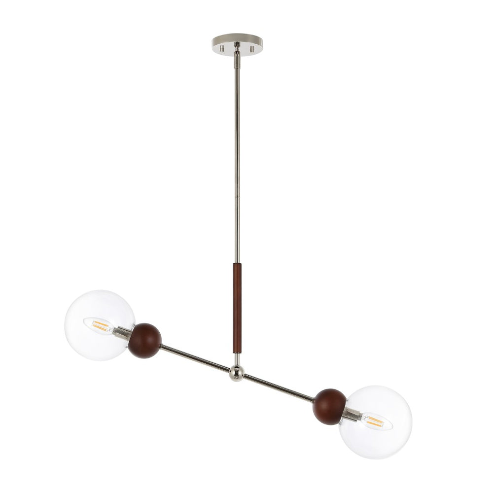 Safavieh ROCKY, 2-Light Extendable Pendant - Dark Walnut & Nickel, Adjustable Height for Modern Spaces PND4183A