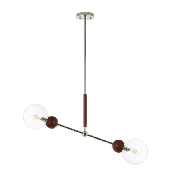 Safavieh ROCKY, 2-Light Extendable Pendant - Dark Walnut & Nickel, Adjustable Height for Modern Spaces PND4183A