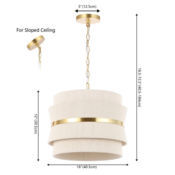 Safavieh Willa, 3 Light, 16 Inch, Natural/Brass, Rope/Metal Pendant PND4184A