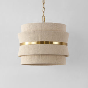 Safavieh Willa, 3 Light, 16 Inch, Natural/Brass, Rope/Metal Pendant PND4184A