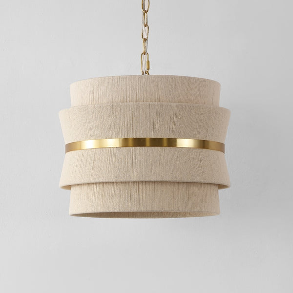 Safavieh Willa, 3 Light, 16 Inch, Natural/Brass, Rope/Metal Pendant PND4184A