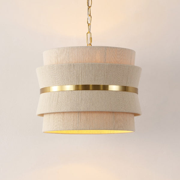 Safavieh Willa, 3 Light, 16 Inch, Natural/Brass, Rope/Metal Pendant PND4184A