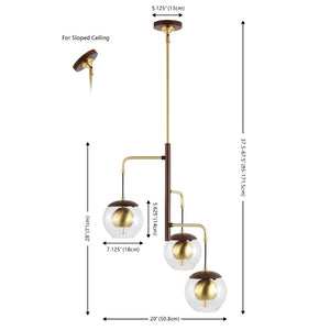 Safavieh VYLORA, 3-Light Extendable Pendant - Elegant Dark Walnut & Brass Design for Modern Interiors PND4185A