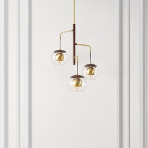 Safavieh VYLORA, 3-Light Extendable Pendant - Elegant Dark Walnut & Brass Design for Modern Interiors PND4185A