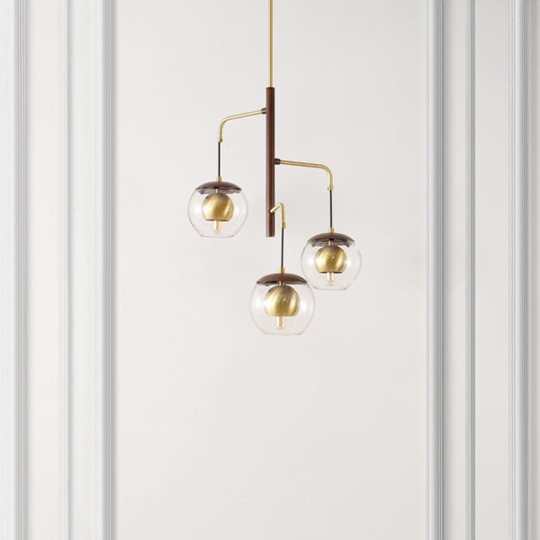 Safavieh VYLORA, 3-Light Extendable Pendant - Elegant Dark Walnut & Brass Design for Modern Interiors PND4185A