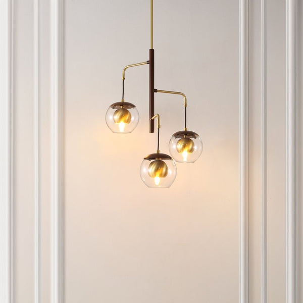 Safavieh VYLORA, 3-Light Extendable Pendant - Elegant Dark Walnut & Brass Design for Modern Interiors PND4185A