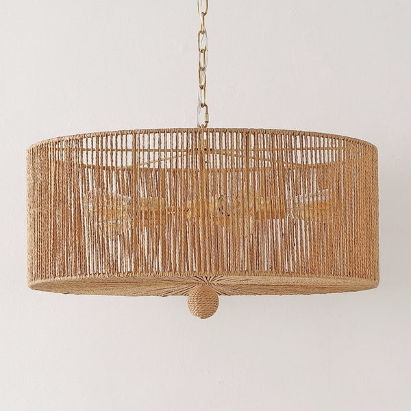 Safavieh MAMBA, 5-Light Extendable Pendant, 24-Inch Natural Paper Rope & Gold Iron for Elegant Lighting Design PND4186A