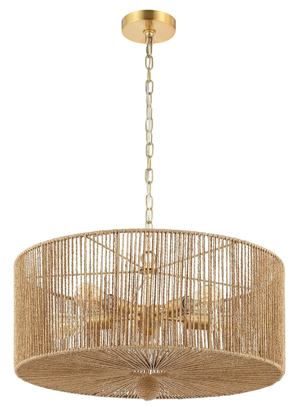 Safavieh MAMBA, 5-Light Extendable Pendant, 24-Inch Natural Paper Rope & Gold Iron for Elegant Lighting Design PND4186A