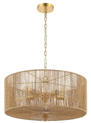 Safavieh MAMBA, 5-Light Extendable Pendant, 24-Inch Natural Paper Rope & Gold Iron for Elegant Lighting Design PND4186A