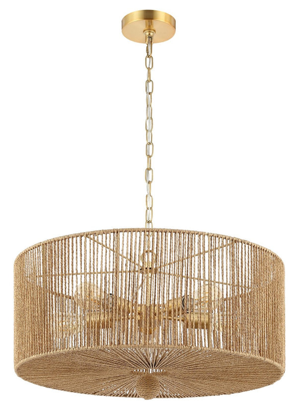 Safavieh MAMBA, 5-Light Extendable Pendant, 24-Inch Natural Paper Rope & Gold Iron for Elegant Lighting Design PND4186A