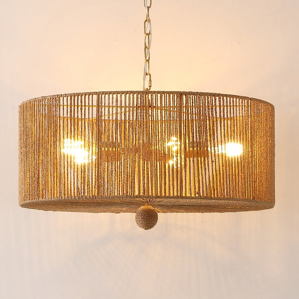 Safavieh MAMBA, 5-Light Extendable Pendant, 24-Inch Natural Paper Rope & Gold Iron for Elegant Lighting Design PND4186A
