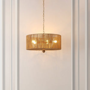 Safavieh MAMBA, 5-Light Extendable Pendant, 24-Inch Natural Paper Rope & Gold Iron for Elegant Lighting Design PND4186A