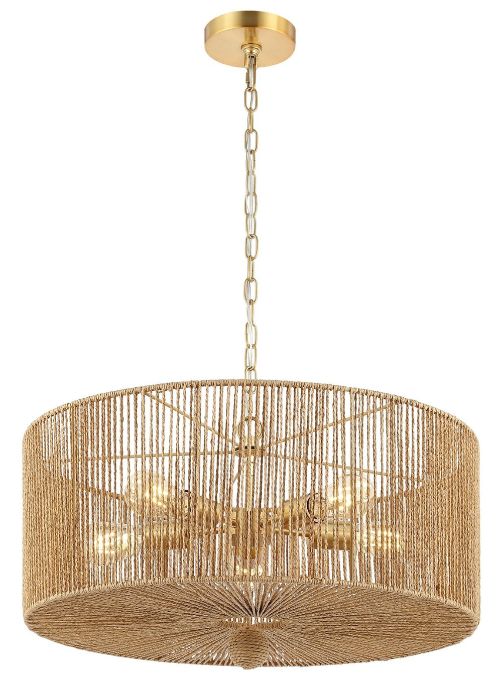 Safavieh MAMBA, 5-Light Extendable Pendant, 24-Inch Natural Paper Rope & Gold Iron for Elegant Lighting Design PND4186A