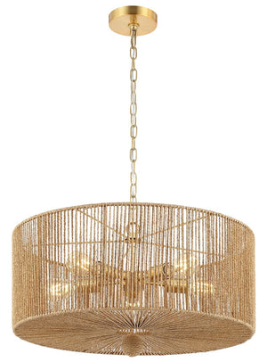 Safavieh MAMBA, 5-Light Extendable Pendant, 24-Inch Natural Paper Rope & Gold Iron for Elegant Lighting Design PND4186A