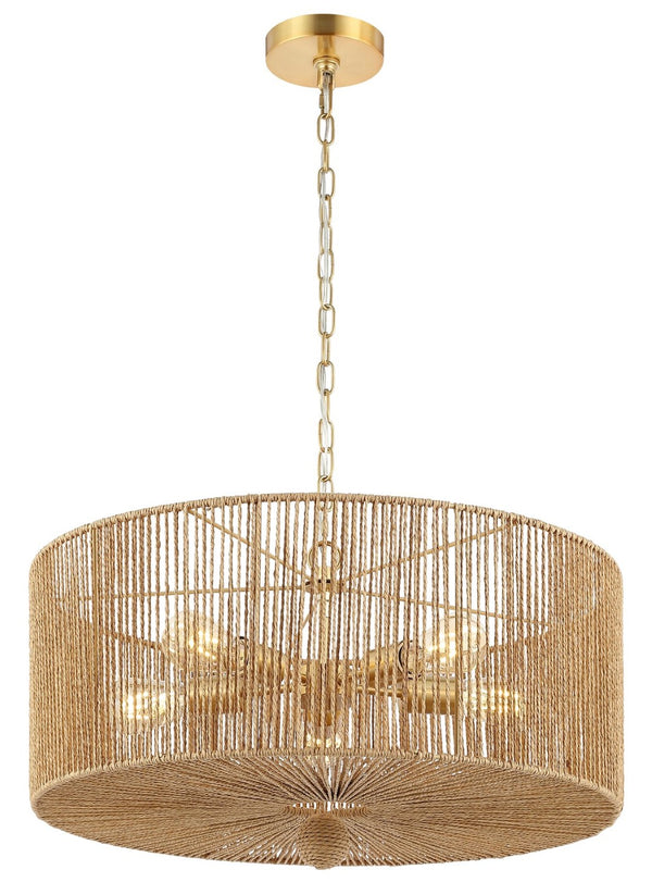 Safavieh MAMBA, 5-Light Extendable Pendant, 24-Inch Natural Paper Rope & Gold Iron for Elegant Lighting Design PND4186A