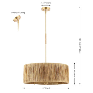 Safavieh COLESSA, 5-Light Extendable Pendant - Natural & Gold Paper Lafite Grass for Warm Ambient Lighting PND4187A