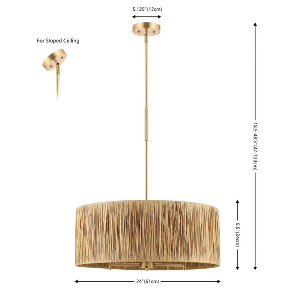 Safavieh COLESSA, 5-Light Extendable Pendant - Natural & Gold Paper Lafite Grass for Warm Ambient Lighting PND4187A