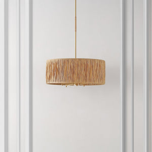 Safavieh COLESSA, 5-Light Extendable Pendant - Natural & Gold Paper Lafite Grass for Warm Ambient Lighting PND4187A