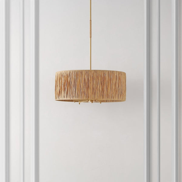 Safavieh COLESSA, 5-Light Extendable Pendant - Natural & Gold Paper Lafite Grass for Warm Ambient Lighting PND4187A
