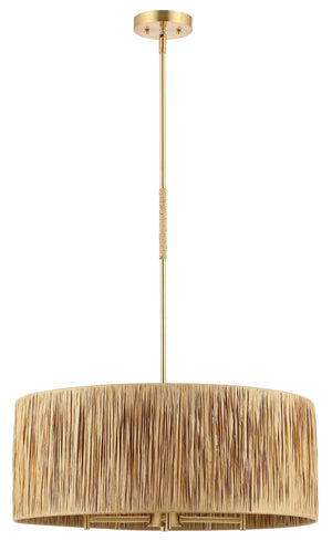 Safavieh COLESSA, 5-Light Extendable Pendant - Natural & Gold Paper Lafite Grass for Warm Ambient Lighting PND4187A