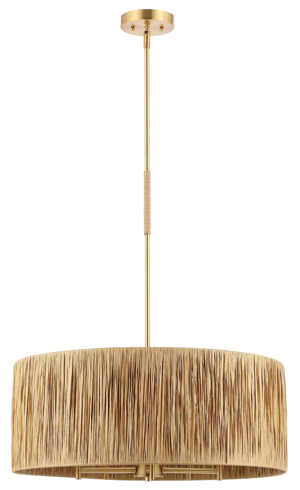 Safavieh COLESSA, 5-Light Extendable Pendant - Natural & Gold Paper Lafite Grass for Warm Ambient Lighting PND4187A