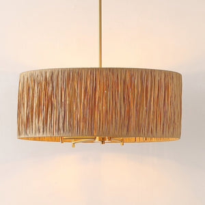 Safavieh COLESSA, 5-Light Extendable Pendant - Natural & Gold Paper Lafite Grass for Warm Ambient Lighting PND4187A