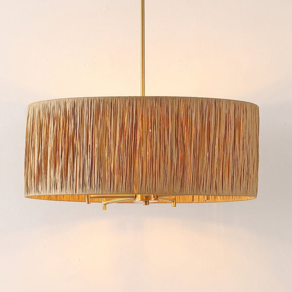 Safavieh COLESSA, 5-Light Extendable Pendant - Natural & Gold Paper Lafite Grass for Warm Ambient Lighting PND4187A