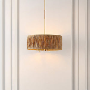 Safavieh COLESSA, 5-Light Extendable Pendant - Natural & Gold Paper Lafite Grass for Warm Ambient Lighting PND4187A