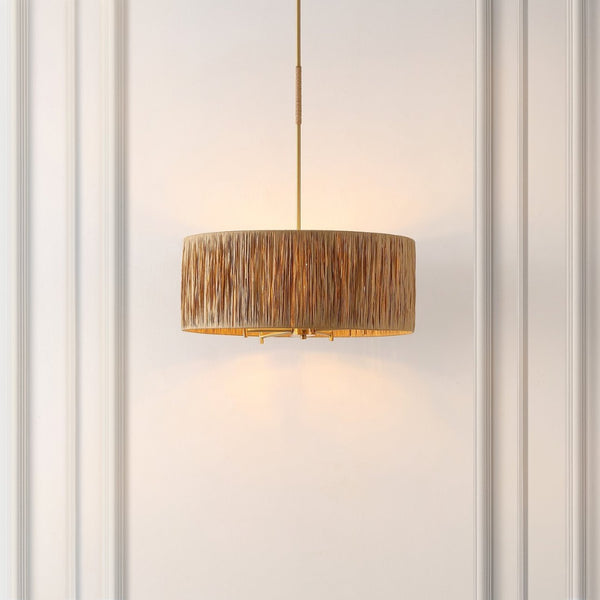 Safavieh COLESSA, 5-Light Extendable Pendant - Natural & Gold Paper Lafite Grass for Warm Ambient Lighting PND4187A