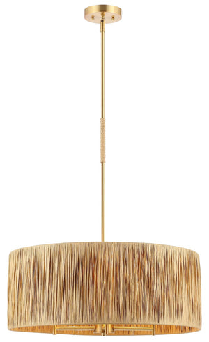 Safavieh COLESSA, 5-Light Extendable Pendant - Natural & Gold Paper Lafite Grass for Warm Ambient Lighting PND4187A