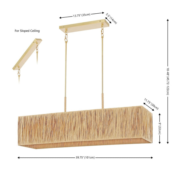 Safavieh AMANGIRI, 5-Light Extendable Pendant - Natural Grass & Gold Accents for Timeless Home Elegance PND4188A