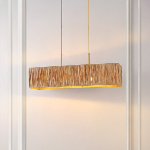 Safavieh AMANGIRI, 5-Light Extendable Pendant - Natural Grass & Gold Accents for Timeless Home Elegance PND4188A