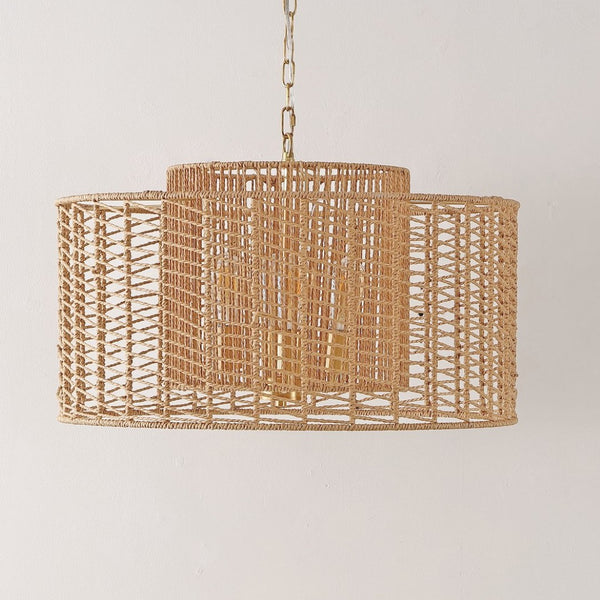 Safavieh BRYNORA, 4-Light Extendable Pendant with Paper Rope Accent for Versatile, Stylish Interior Lighting Natural / Gold PND4190A