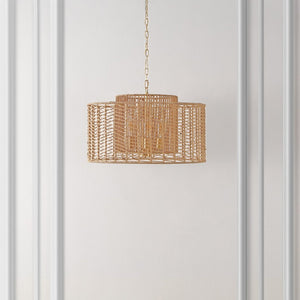Safavieh BRYNORA, 4-Light Extendable Pendant with Paper Rope Accent for Versatile, Stylish Interior Lighting Natural / Gold PND4190A