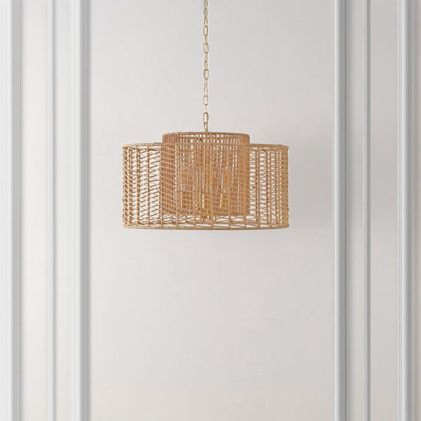 Safavieh BRYNORA, 4-Light Extendable Pendant with Paper Rope Accent for Versatile, Stylish Interior Lighting Natural / Gold PND4190A