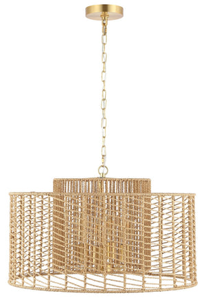 Safavieh BRYNORA, 4-Light Extendable Pendant with Paper Rope Accent for Versatile, Stylish Interior Lighting Natural / Gold PND4190A