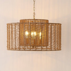 Safavieh BRYNORA, 4-Light Extendable Pendant with Paper Rope Accent for Versatile, Stylish Interior Lighting Natural / Gold PND4190A