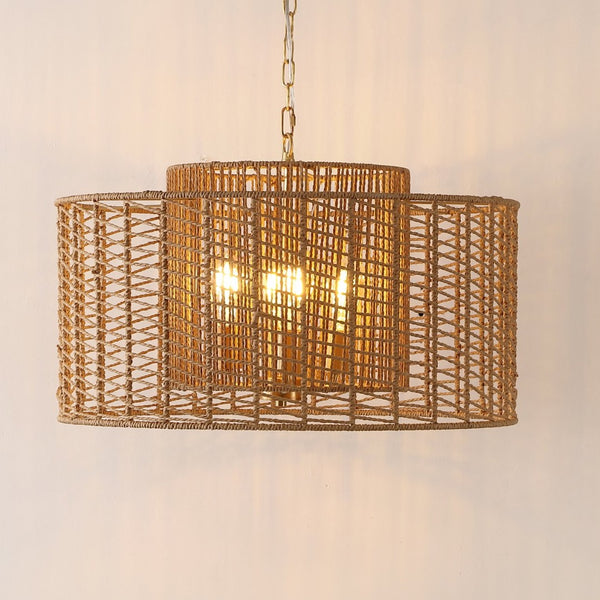 Safavieh BRYNORA, 4-Light Extendable Pendant with Paper Rope Accent for Versatile, Stylish Interior Lighting Natural / Gold PND4190A
