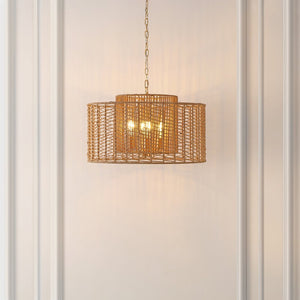 Safavieh BRYNORA, 4-Light Extendable Pendant with Paper Rope Accent for Versatile, Stylish Interior Lighting Natural / Gold PND4190A