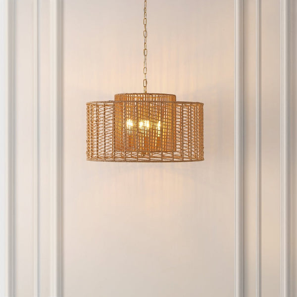 Safavieh BRYNORA, 4-Light Extendable Pendant with Paper Rope Accent for Versatile, Stylish Interior Lighting Natural / Gold PND4190A
