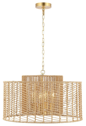 Safavieh BRYNORA, 4-Light Extendable Pendant with Paper Rope Accent for Versatile, Stylish Interior Lighting Natural / Gold PND4190A