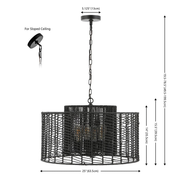 Safavieh BRYNORA, 4-Light Extendable Pendant with Paper Rope Accent for Versatile, Stylish Interior Lighting Black PND4190B
