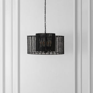 Safavieh BRYNORA, 4-Light Extendable Pendant with Paper Rope Accent for Versatile, Stylish Interior Lighting Black PND4190B