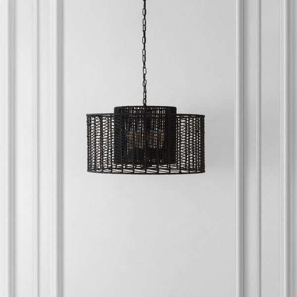 Safavieh BRYNORA, 4-Light Extendable Pendant with Paper Rope Accent for Versatile, Stylish Interior Lighting Black PND4190B