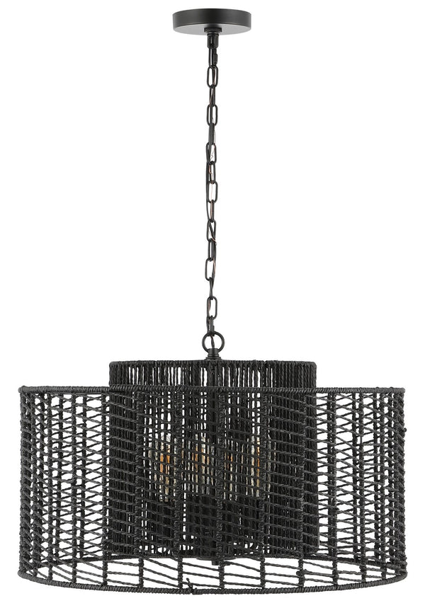 Safavieh BRYNORA, 4-Light Extendable Pendant with Paper Rope Accent for Versatile, Stylish Interior Lighting Black PND4190B