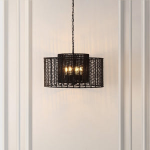 Safavieh BRYNORA, 4-Light Extendable Pendant with Paper Rope Accent for Versatile, Stylish Interior Lighting Black PND4190B