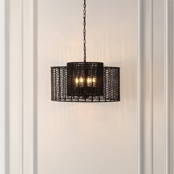Safavieh BRYNORA, 4-Light Extendable Pendant with Paper Rope Accent for Versatile, Stylish Interior Lighting Black PND4190B