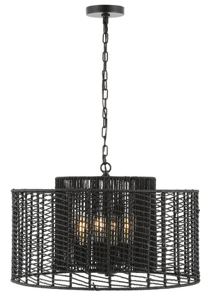 Safavieh BRYNORA, 4-Light Extendable Pendant with Paper Rope Accent for Versatile, Stylish Interior Lighting Black PND4190B